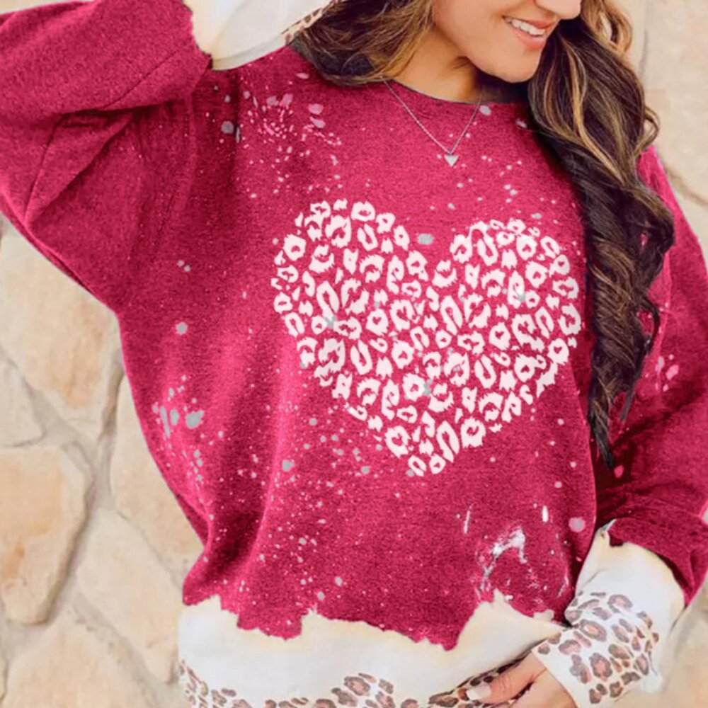 Heart leopard print sweatshirt "PINK"